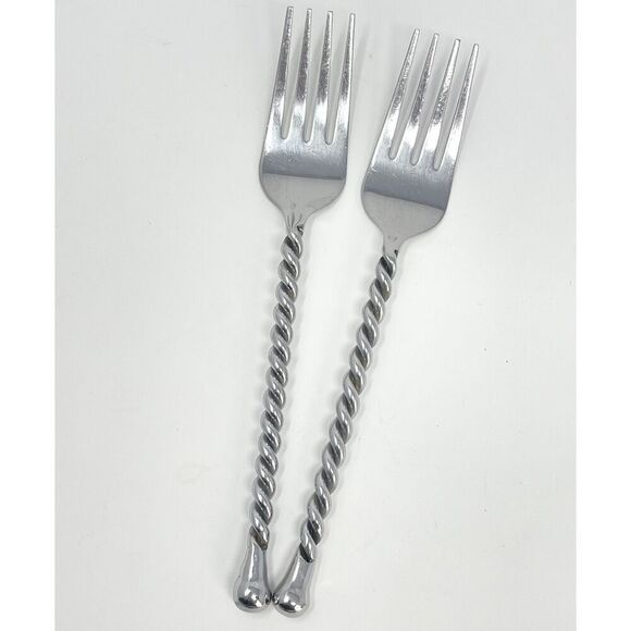 Hampton Carousel Salad Forks Twisted Stainless Flatware 7 3/8” Set Of 2 - Picture 1 of 4